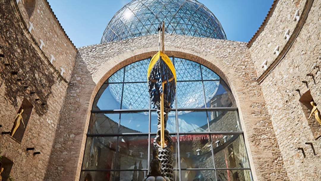 Dali Theatre-Museum courtyard with glass dome in Figueres, Spain.