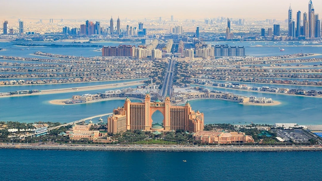 Aerial view of Atlantis Hotel on The Palm Jumeirah, Dubai.
