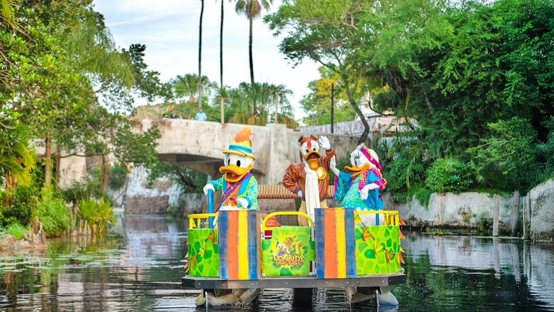 Characters on a colorful boat at Animal Kingdom Theme Park, Walt Disney World Resort, Orlando.