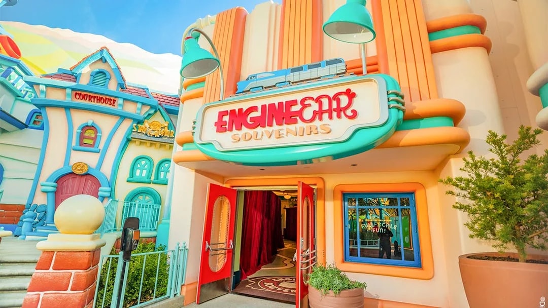 EngineEar Souvenirs entrance at Mickey's Toontown, Disneyland Park, California.