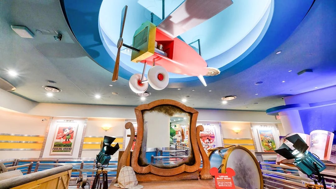 Colorful airplane model and vintage decor at Mickey's Toontown, Disneyland Park, California.