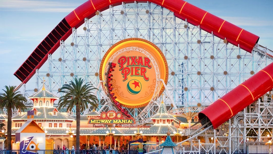 Pixar Pier roller coaster at Disneyland Adventure Park, California.
