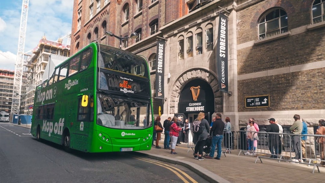 Hop-on hop-off bus outside Guinness Storehouse, Dublin.
