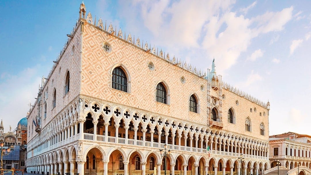 Doge's Palace with Gothic arches in Venice, Italy.