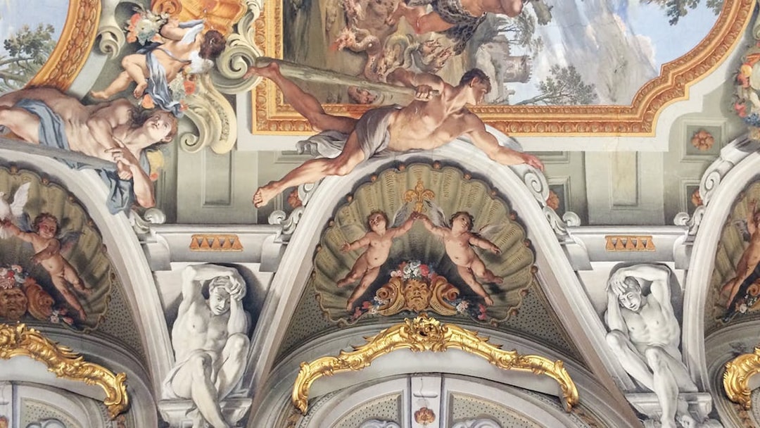 Doria Pamphilj Gallery ceiling fresco with mythological figures and cherubs in Rome.