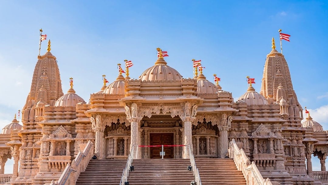 BAPS Hindu Temple with intricate carvings and domes, part of Dubai tour.