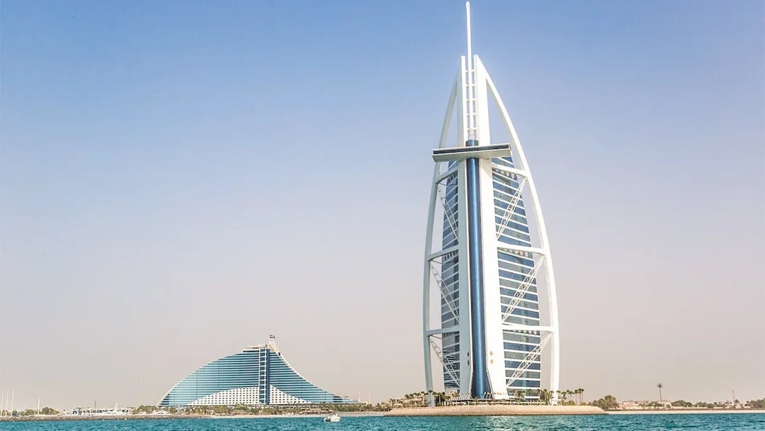 Burj Al Arab and Jumeirah Beach Hotel on Dubai sightseeing tour.
