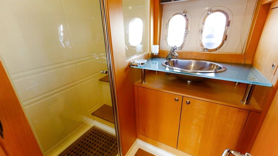 Luxury yacht VERONIKA bathroom with shower and sink.