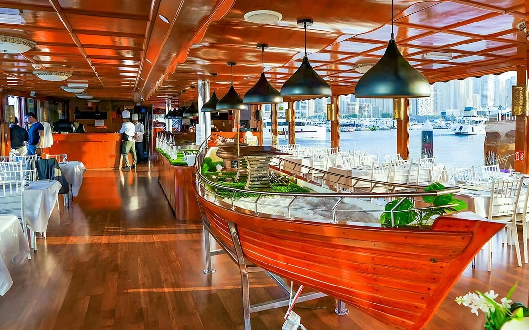 From Dubai Marina: 2-Hour Luxury Dhow Dinner Cruise with 5-Star Dinner, Entertainment & Unlimited Drinks Image 9