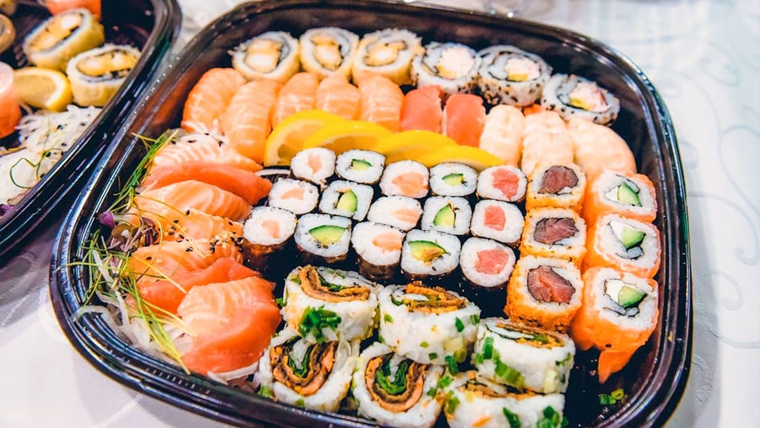 Sushi platter served on Mega Yacht Dinner Cruise in Dubai.