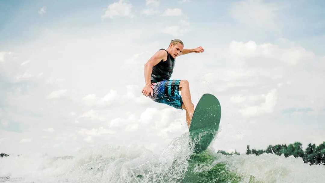 Wakeboarding on waves in Dubai.