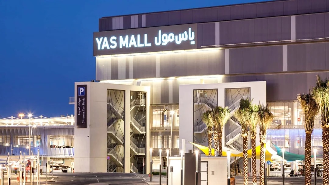 Yas Mall exterior in Abu Dhabi, part of guided tour with mosque and museum visit.