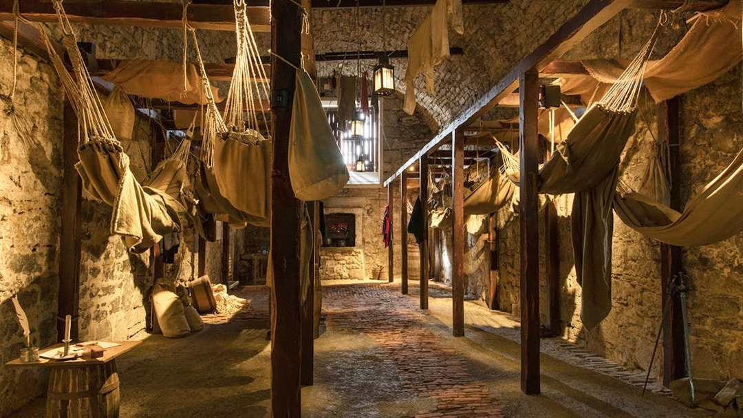 Prisoner hammocks inside Edinburgh Castle's war room.