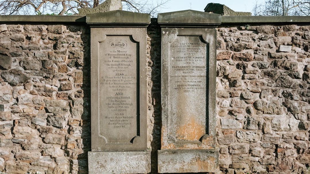 Gravestones of Thomas Riddell in Greyfriars Kirkyard, Edinburgh, featured in Harry Potter tour.