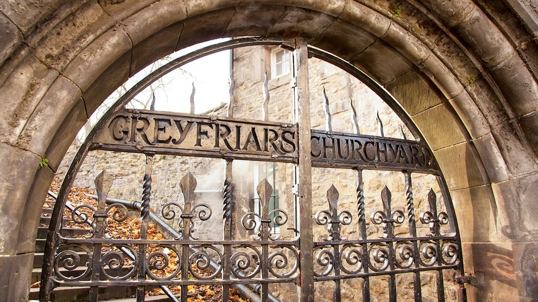 Gate to Greyfriars Kirkyard on Harry Potter Magical Guided Walking Tour in Edinburgh.
