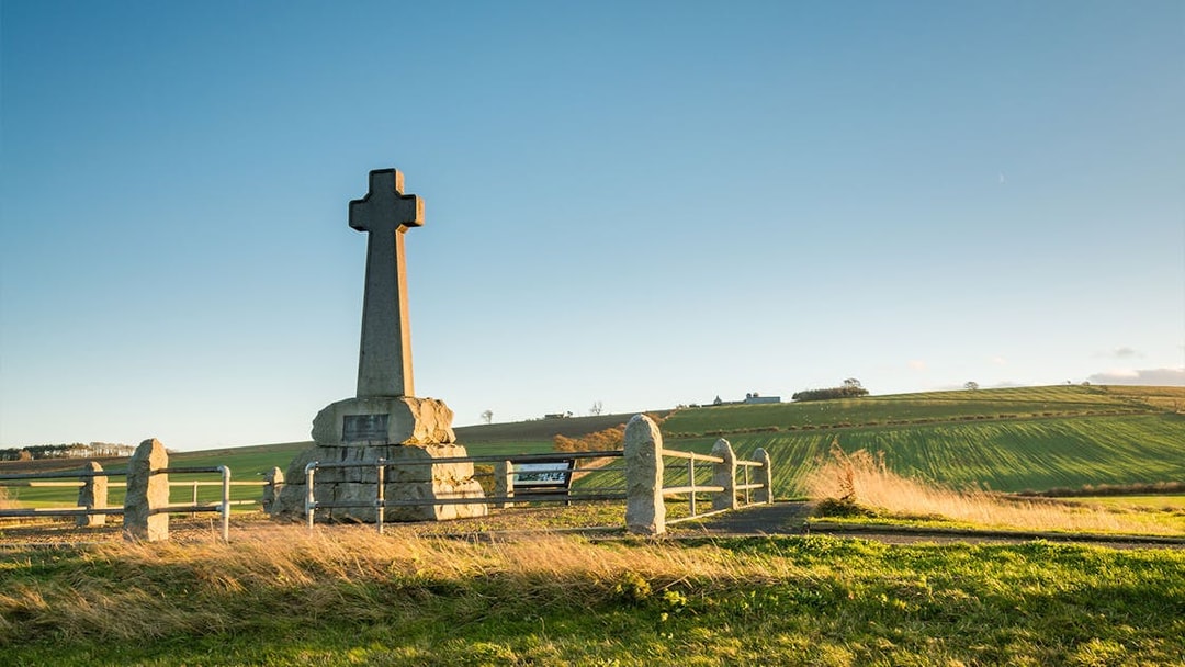 Flodden Field Monument with surrounding countryside in Northumberland, England.