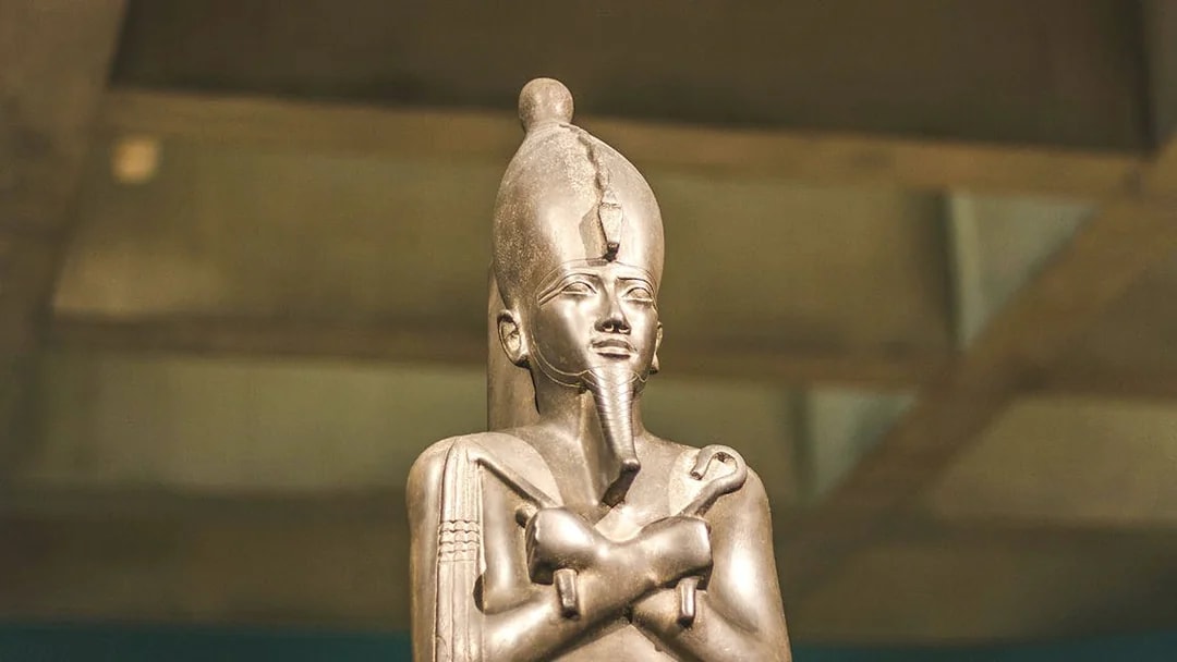 Statue of an ancient Egyptian pharaoh at the Egyptian Museum of Antiquities.