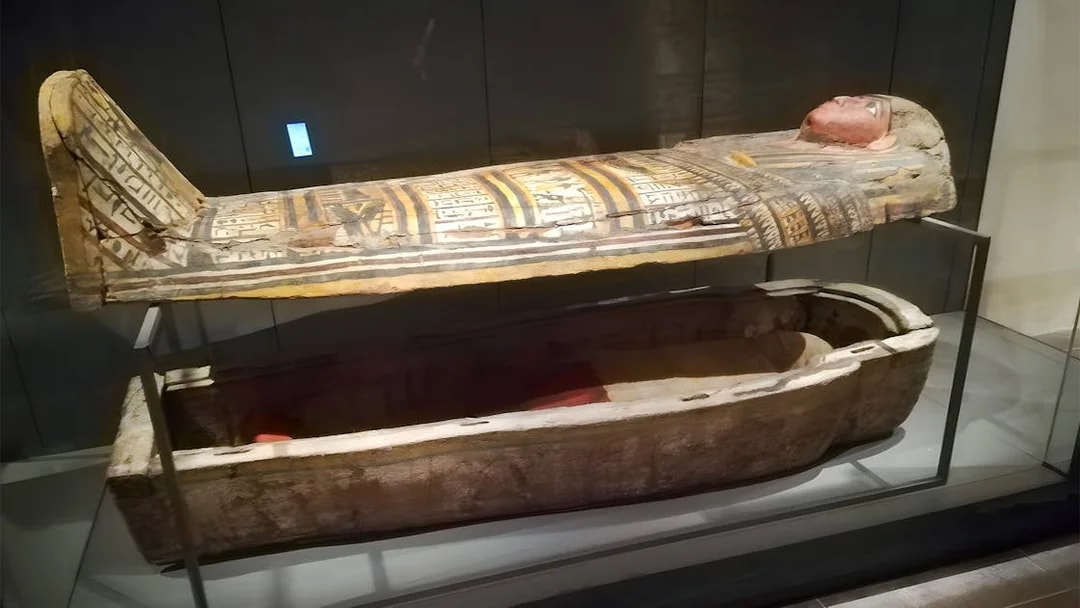 Sarcophagus display at Egyptian Museum guided tour.