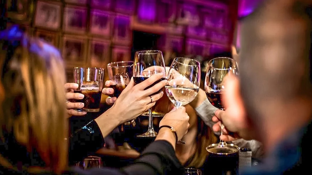 Guests toasting with drinks at Flamenco Show, Tablao El Toro y la Luna.