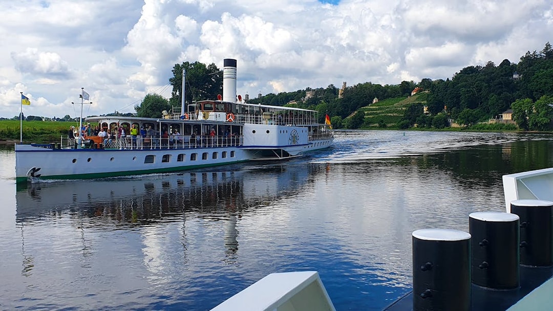 Paddle steamer on the Elbe River during a 1.5-hour sightseeing cruise from Dresden.