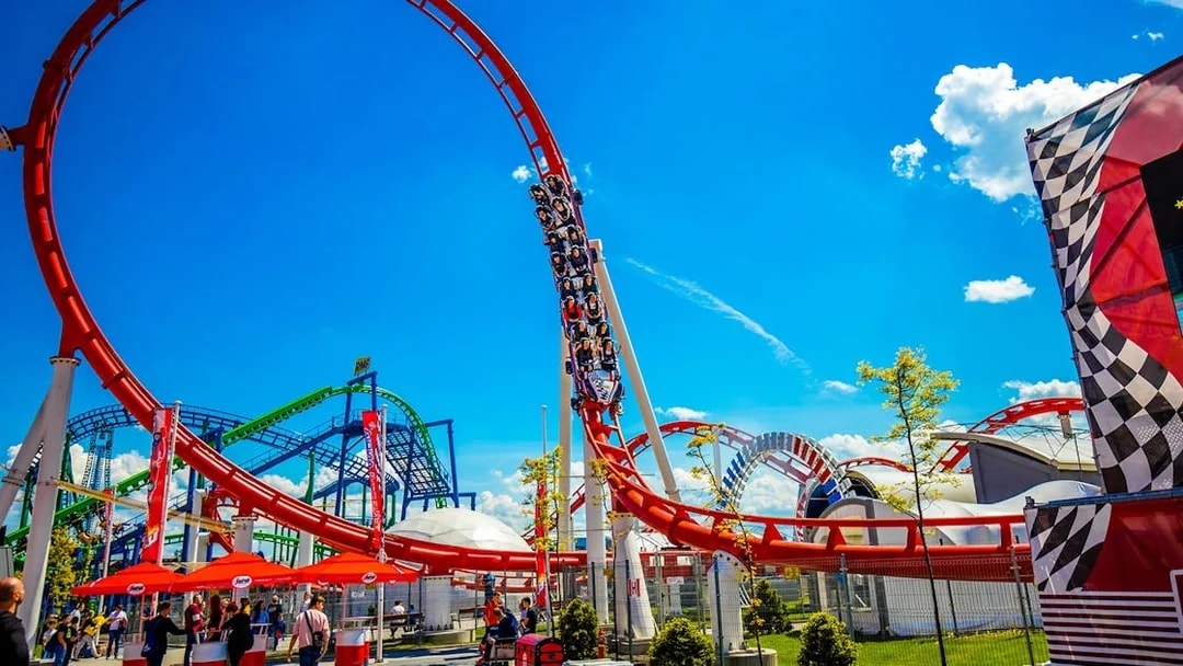 Roller coaster loop at Energylandia Amusement Park, Poland.