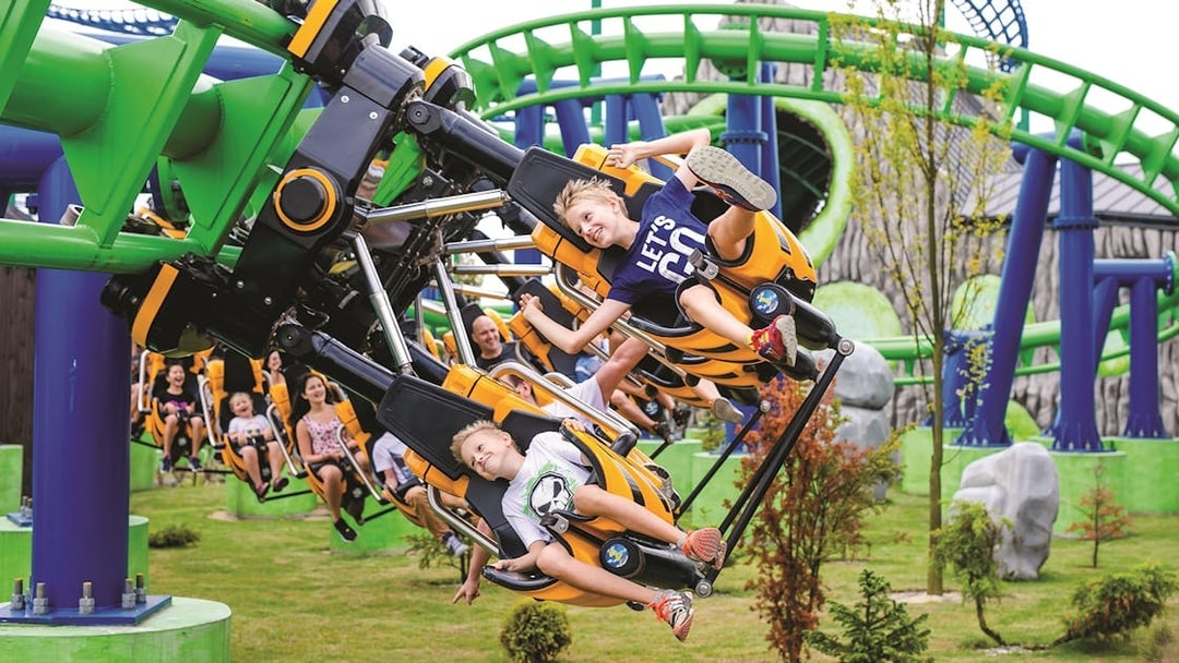 Roller coaster ride at Energylandia amusement park, Poland.