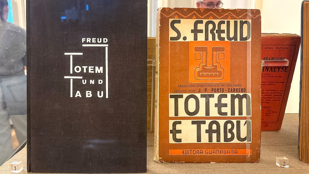 Books "Totem und Tabu" by Sigmund Freud on display at Sigmund Freud Museum.