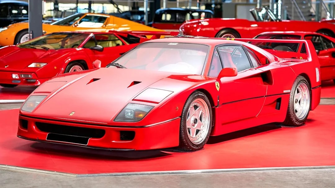 Red sports car exhibit at Technik Museum Sinsheim, Germany.