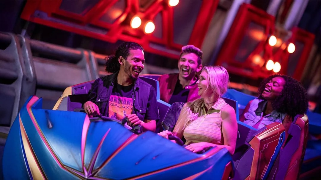 People enjoying a space-themed ride at Disney's Hollywood Studios, Walt Disney World Resort, Orlando.
