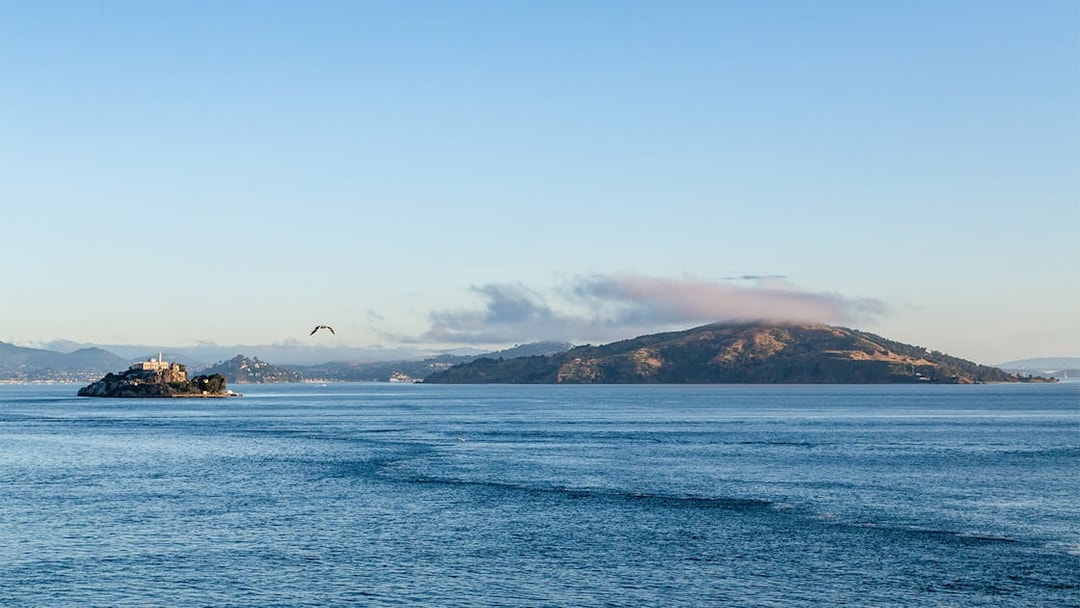 Alcatraz Island with Angel Island in the background, San Francisco Bay.