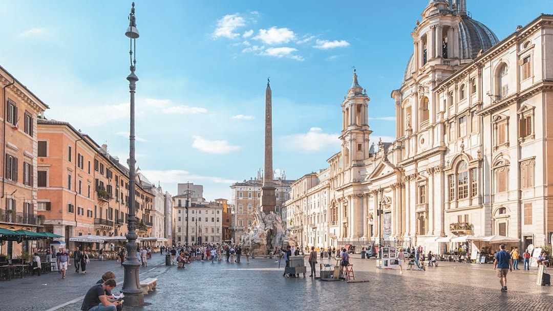 Piazza Navona with Fountain of the Four Rivers and Sant'Agnese in Agone, Rome.