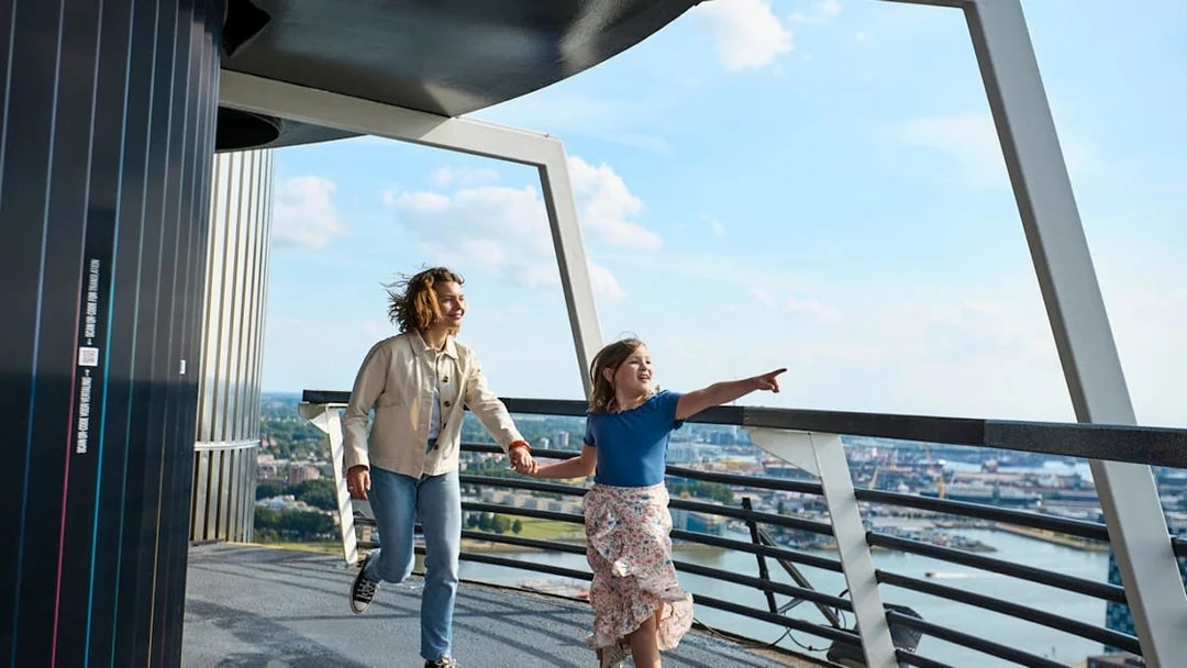 Guests enjoying the view from the Euromast observation deck in Rotterdam.