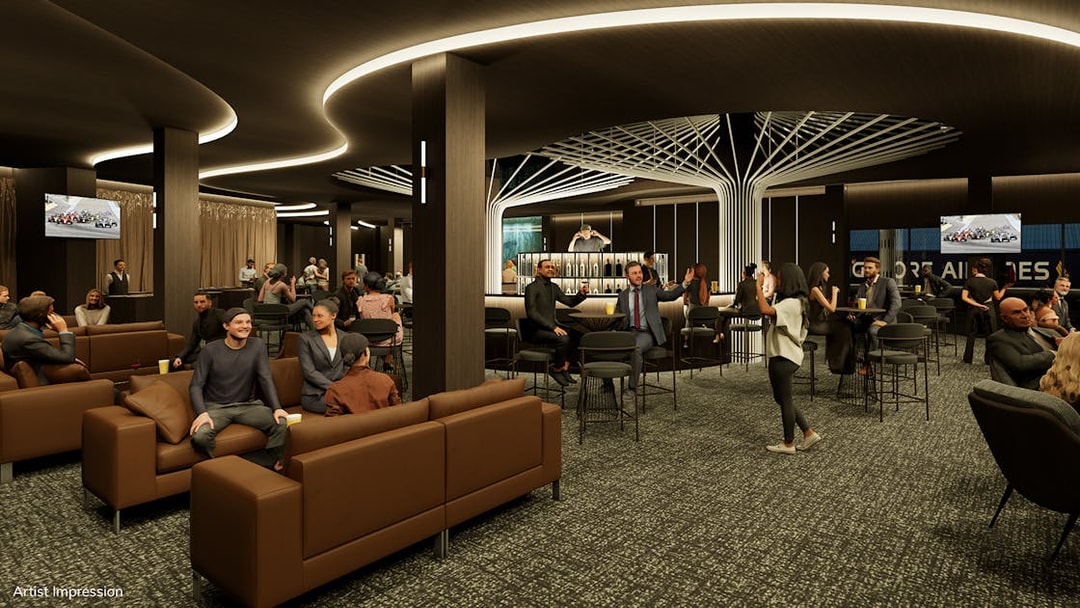 Hospitality lounge at Formula 1 Singapore Grand Prix 2025 with guests socializing.