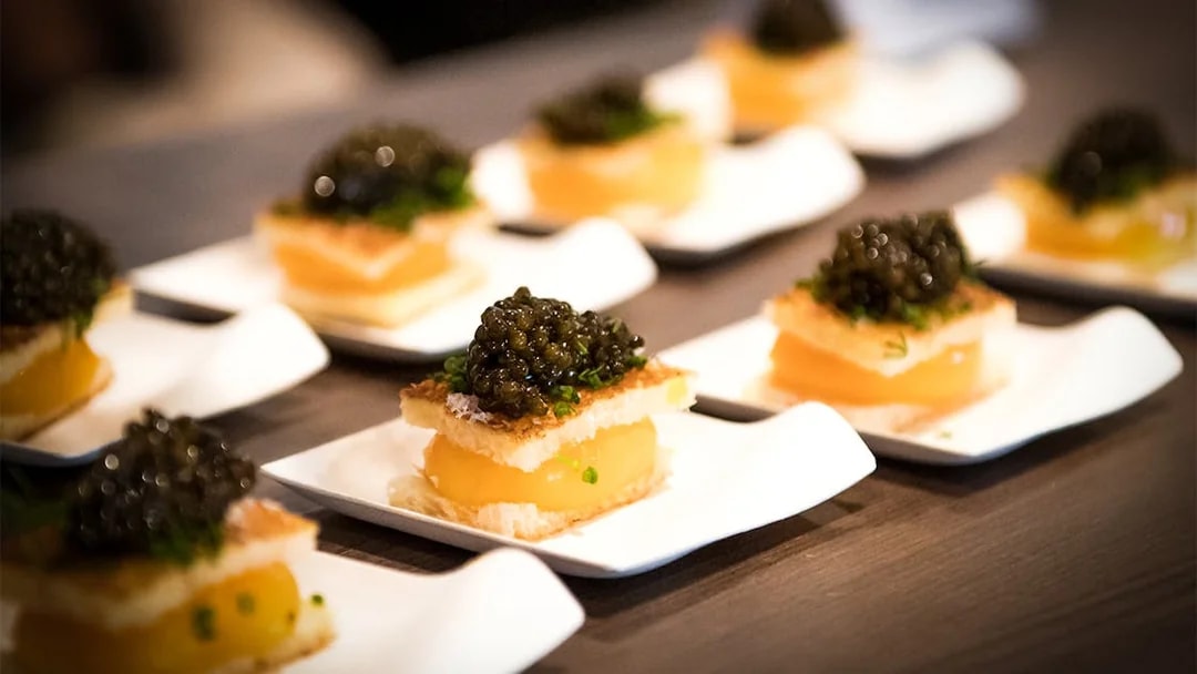 Caviar canapés served at Formula 1 Singapore Grand Prix 2025 hospitality event.