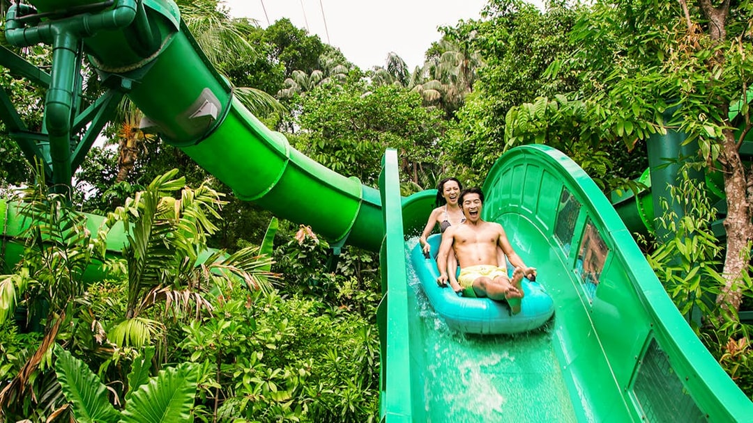 People enjoying the Riptide Rocket ride at Adventure Cove Waterpark™.