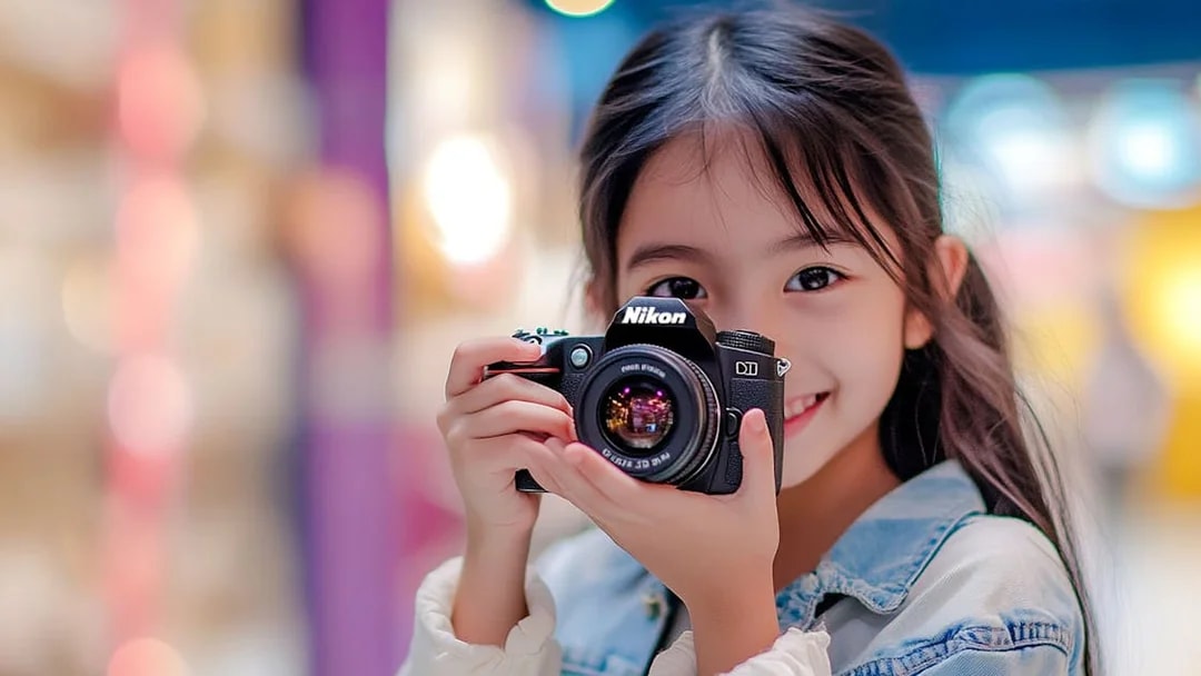 Child holding a camera at KidZania Singapore.