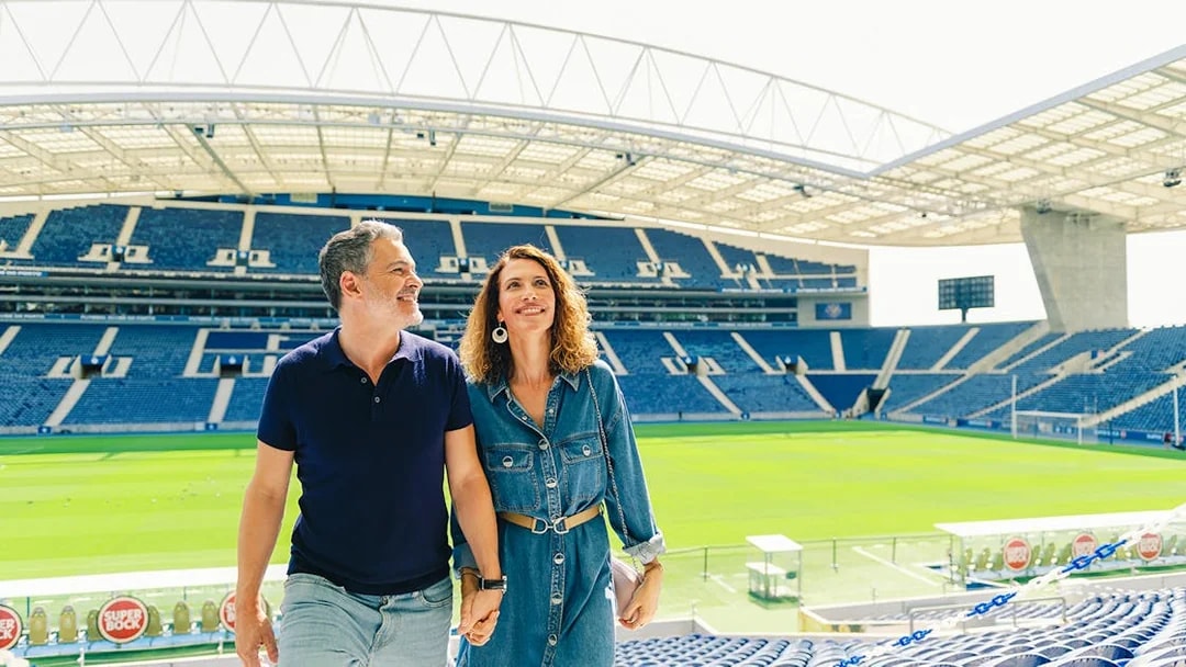 Visitors exploring the stands at FC Porto stadium museum.