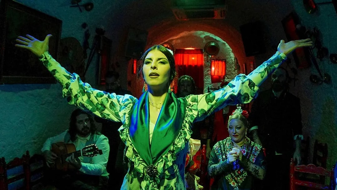 Flamenco dancer performing at Flamenco Cuevas Los Tarantos, Granada.