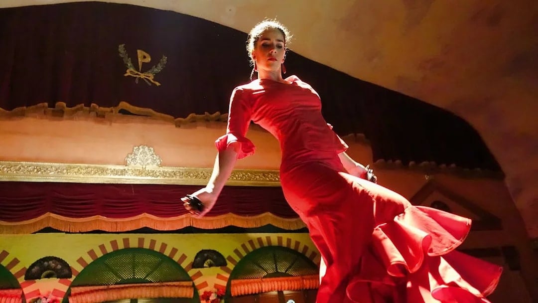 Flamenco dancer performing at Museo del Baile Flamenco in Seville.