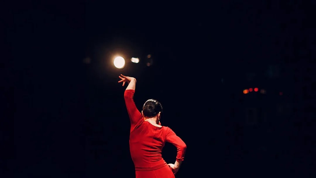 Flamenco dancer performing on stage at Las Setas, Seville.