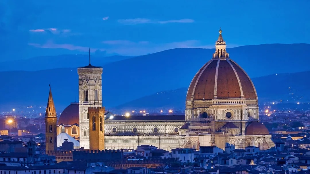 Florence Duomo and cityscape at dusk, view from a guided tour.