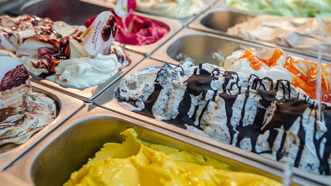 Gelato selection in Florence during electric bike tour.