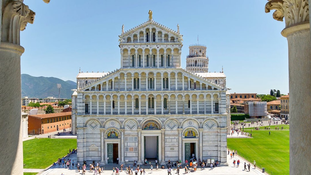 Cathedral of Pisa with Leaning Tower in background, Italy.