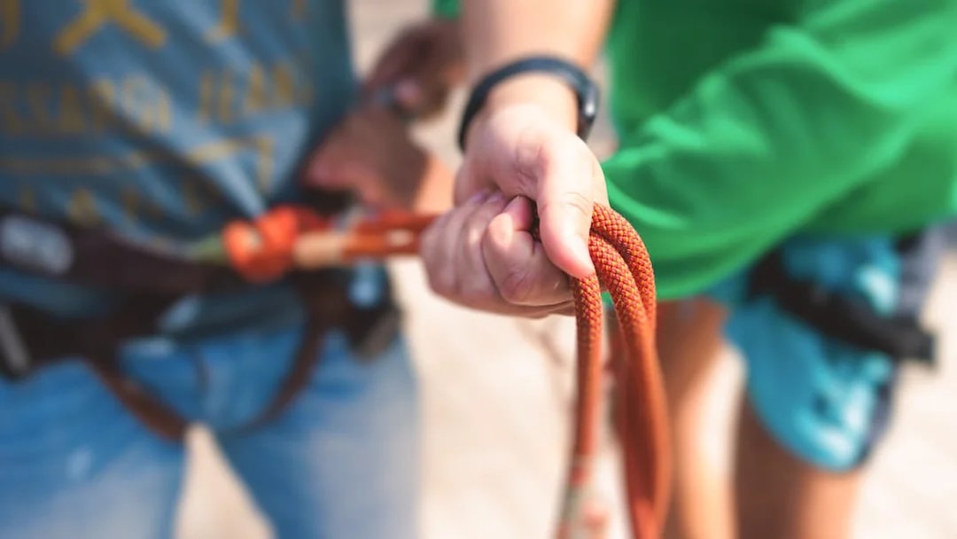 Person holding zipline harness rope at Fly LINQ Zipline, Las Vegas.