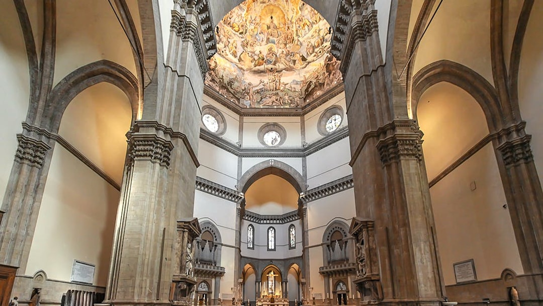 Interior view of Santa Maria del Fiore Cathedral's dome and arches, Florence.