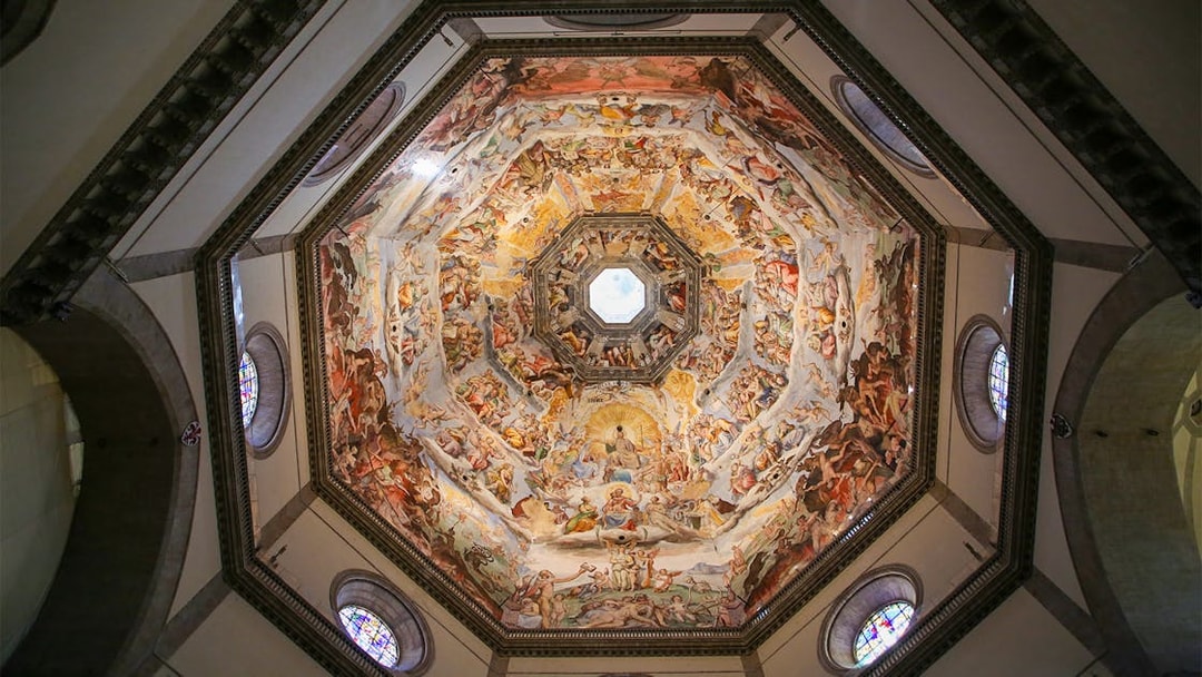 Frescoed dome interior of the Duomo in Florence, Italy.