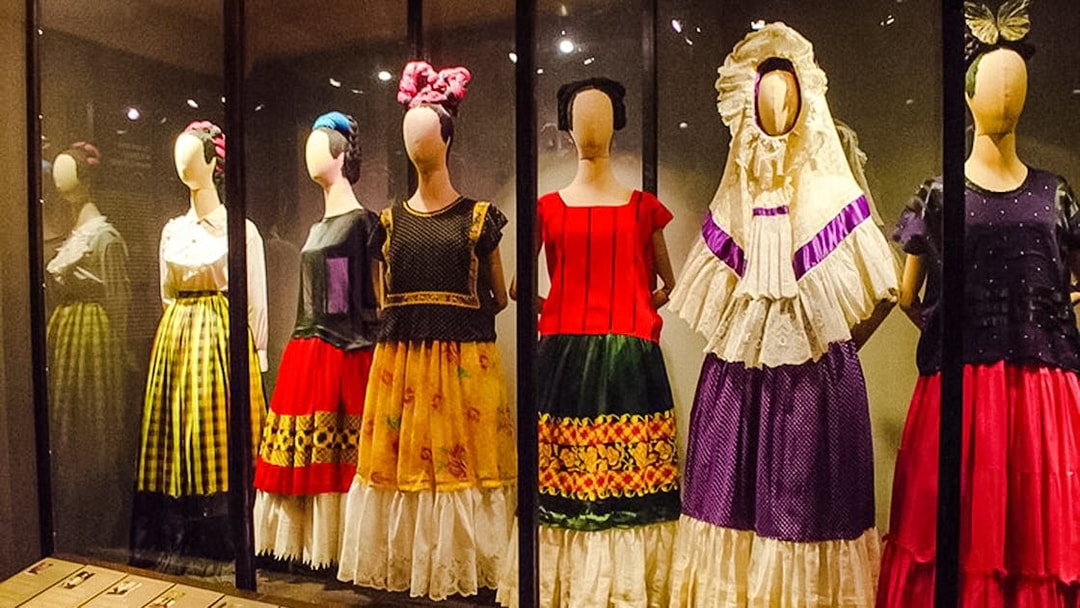 Traditional Mexican dresses on display at the Frida Kahlo Museum in Mexico City.