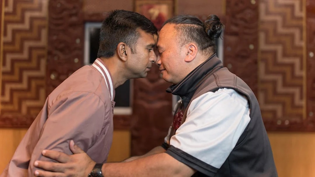 Traditional Māori greeting during Te Puia experience in Rotorua, New Zealand.