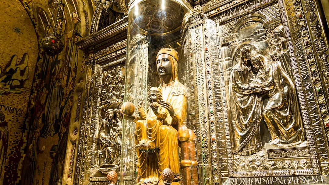 La Moreneta statue at Montserrat Monastery, a popular day trip from Barcelona.