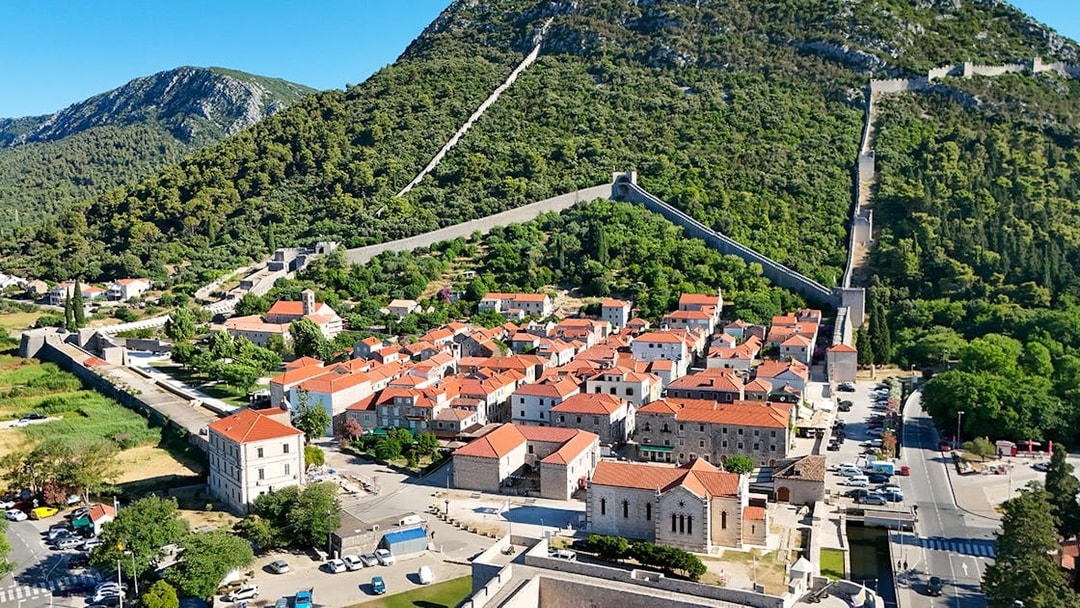 Ston town with medieval walls on Pelješac peninsula, Croatia.